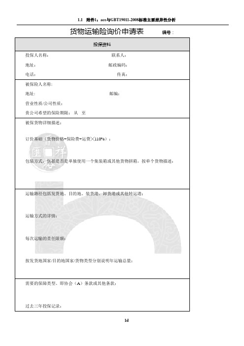 货物运输险询价申请表