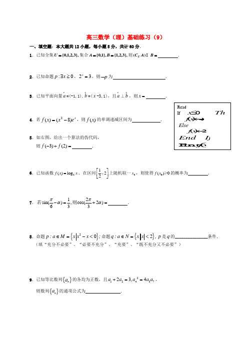 江苏省句容市第三中学2020届高三数学 基础练习(9)理(无答案)