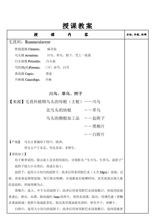 南方医大中药鉴定学教案01植物类中药-3毛茛科