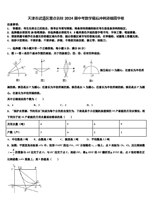 天津市武清区重点名校2024届中考数学最后冲刺浓缩精华卷含解析