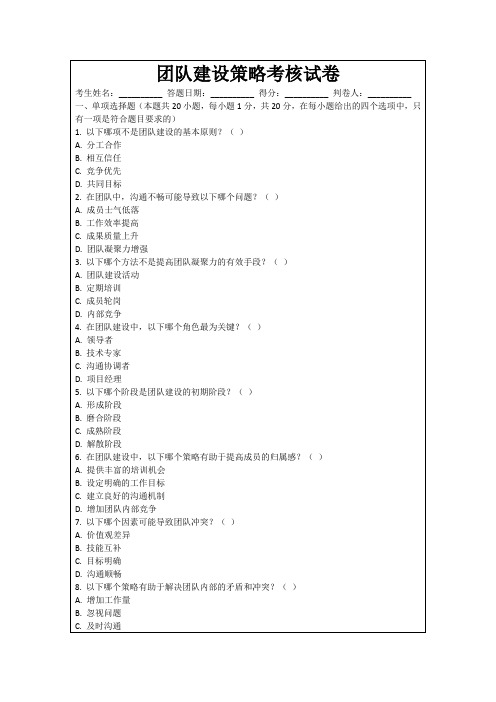 团队建设策略考核试卷