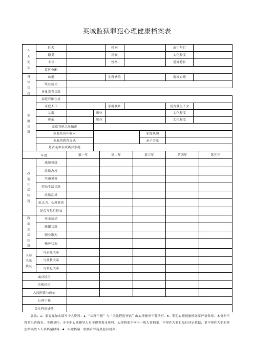 英城监狱罪犯心理健康档案表