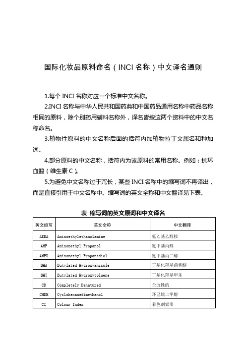 国际化妆品原料命名(INCI名称)中文译名通则