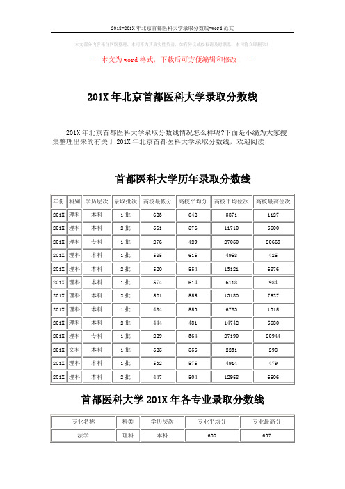 2018-201X年北京首都医科大学录取分数线-word范文 (4页)