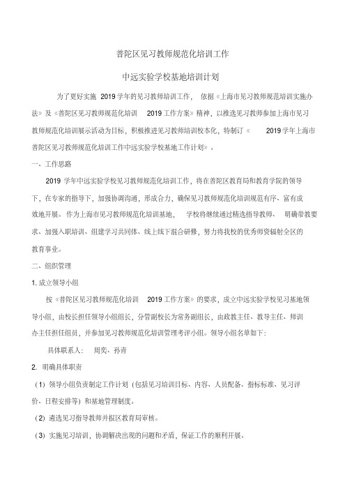 2019见习教师规范化培训中远实验学校工作计划