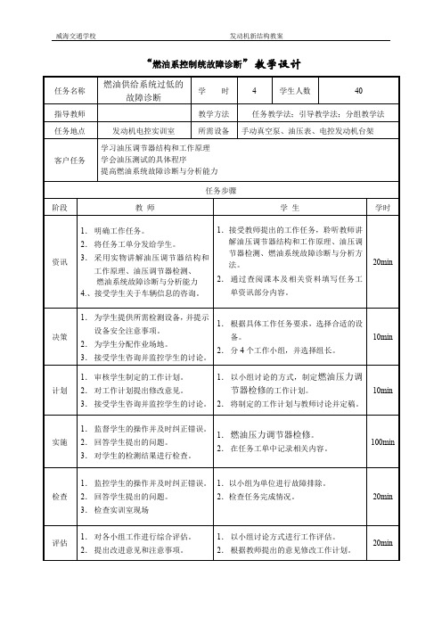 工作任务书 燃油供给系统故障诊断