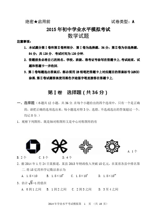 2015潍坊中考数学模拟试题 附答案