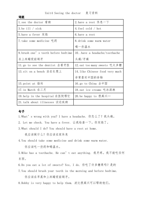 小学英语译林版五年级下册Unit4 复习资料