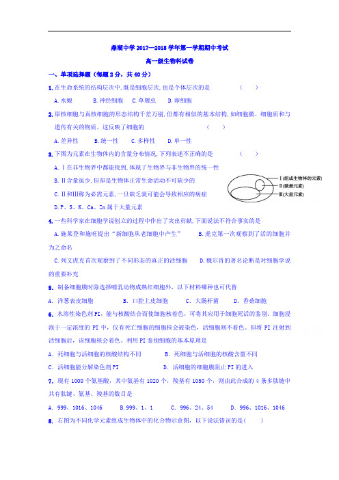 广东省肇庆市鼎湖中学2017-2018学年高一上学期期中考