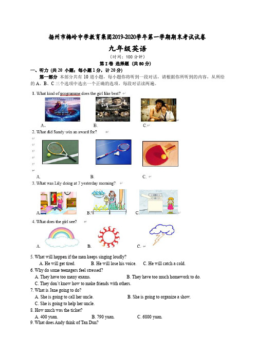 扬州市梅岭中学教育集团2019-2020学年第一学期期末考试试卷九年级英语(含答案)