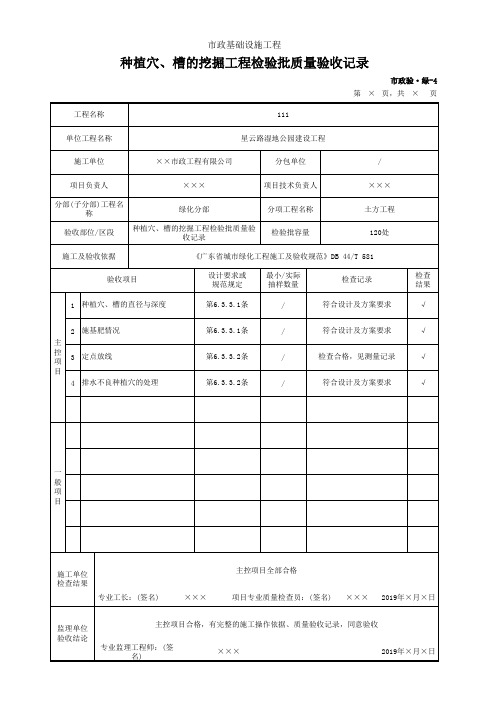 种植穴、槽的挖掘工程检验批质量验收记录