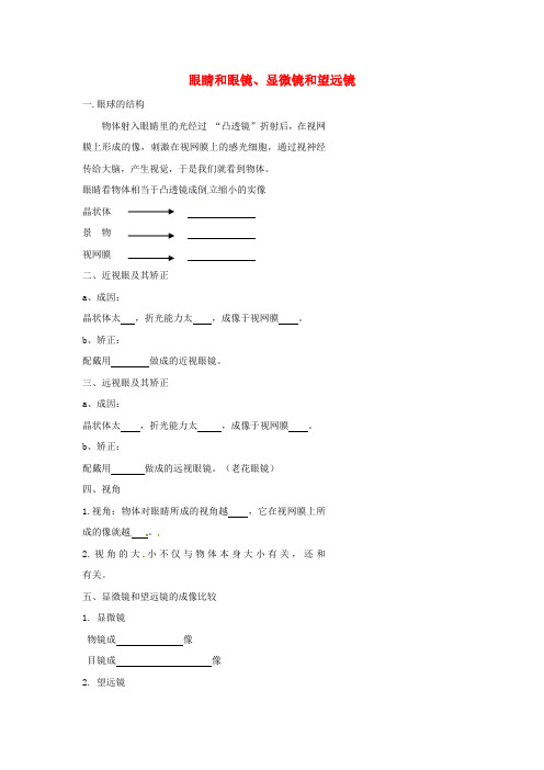 中考物理冲刺复习:透镜及其应用专题3眼睛和眼镜、显微镜和望远镜