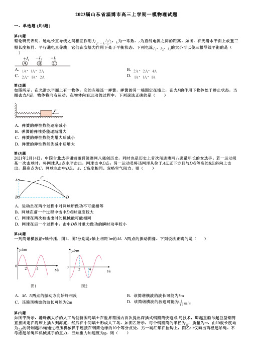 2023届山东省淄博市高三上学期一模物理试题