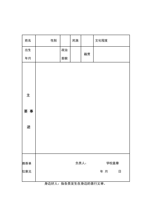 身边好人、最美人物道德模范推荐表