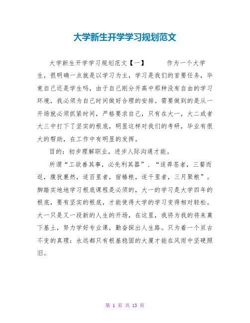 大学新生开学学习规划范文