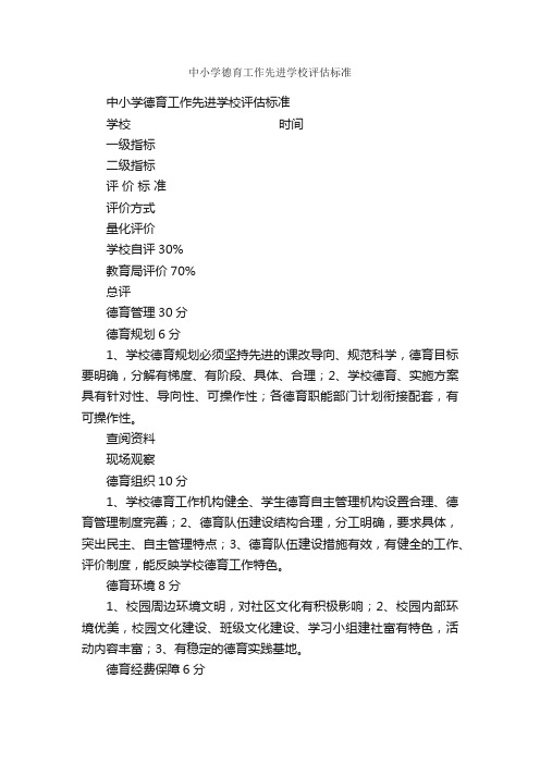 中小学德育工作先进学校评估标准_规章制度_