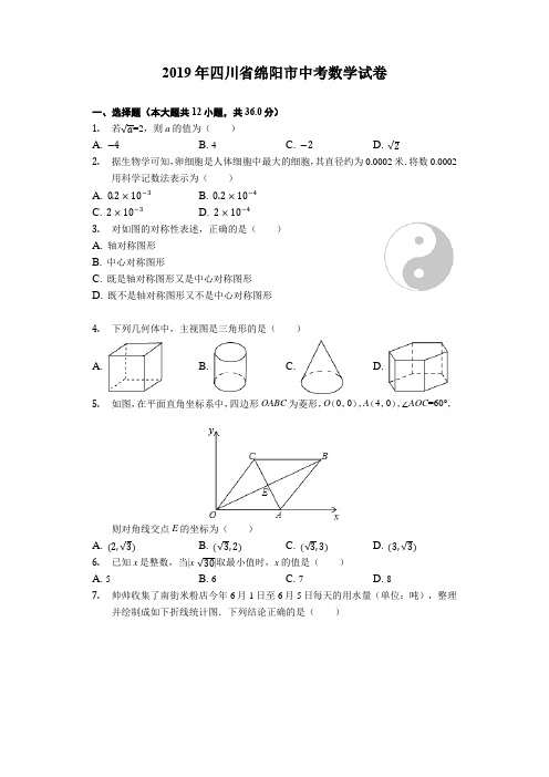 2019四川省绵阳市中考数学试题(含解析)