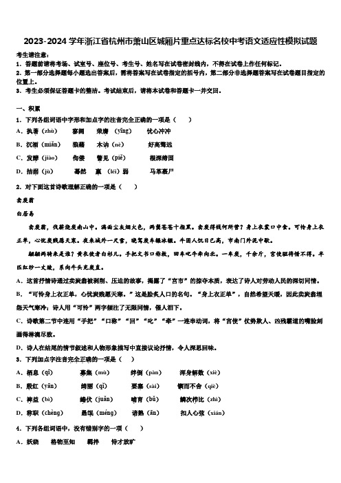 2023-2024学年浙江省杭州市萧山区城厢片重点达标名校中考语文适应性模拟试题含解析