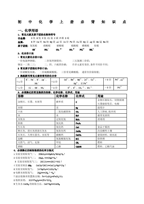 九年级化学上册必背知识点精华