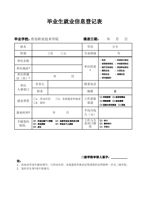 2016版毕业生就业信息登记表