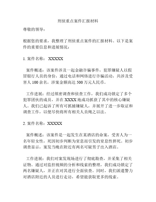 刑侦重点案件汇报材料