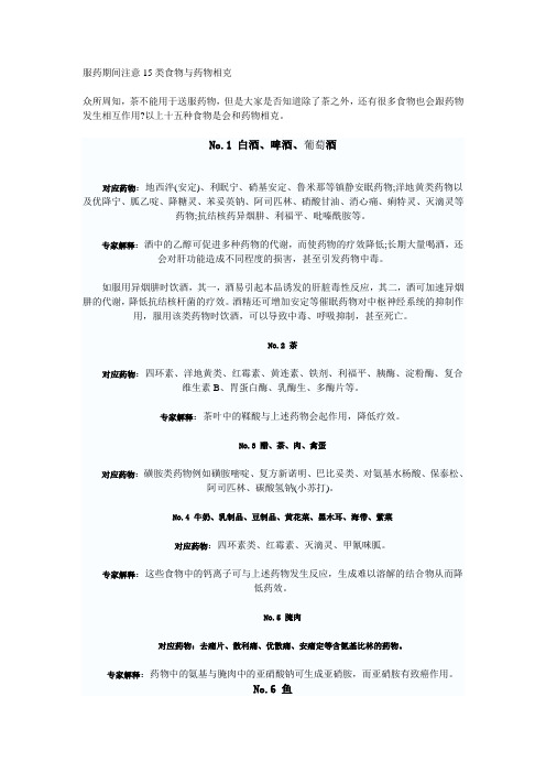 服药期间注意15类食物与药物相克