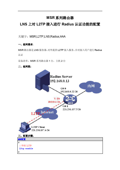 MSR系列路由器LNS上对L2TP接入进行Radius认证功能的配置（学习资..