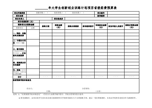 大学生创新创业训练计划项目省拨经费预算表