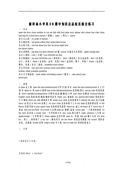 新译林小学英3B期中知识点总结及综合练习