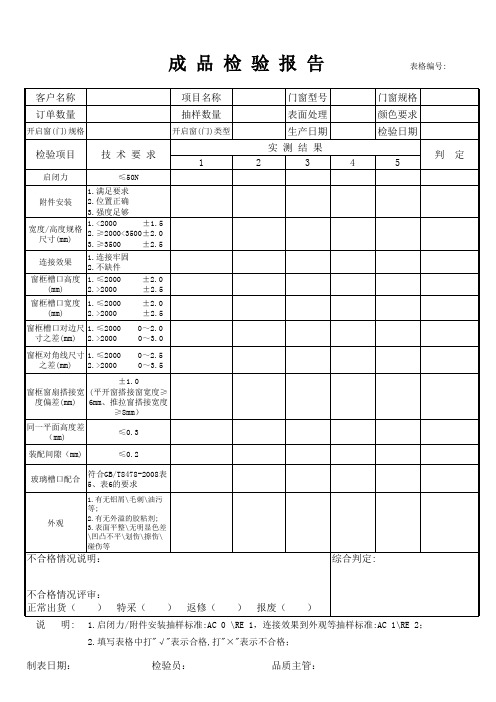 门窗成品检验报告