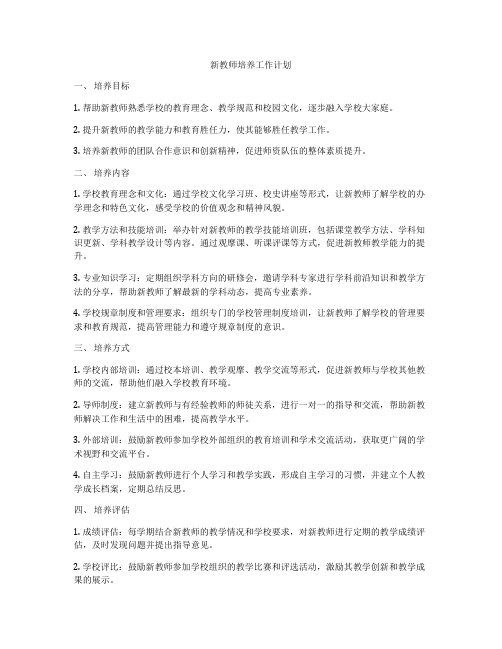 新教师培养工作计划