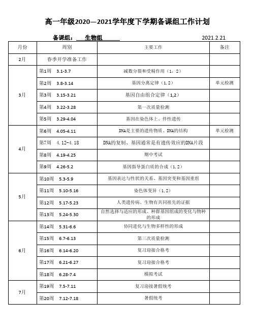 高一下生物组备课组工作计划