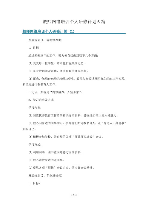 教师网络培训个人研修计划6篇