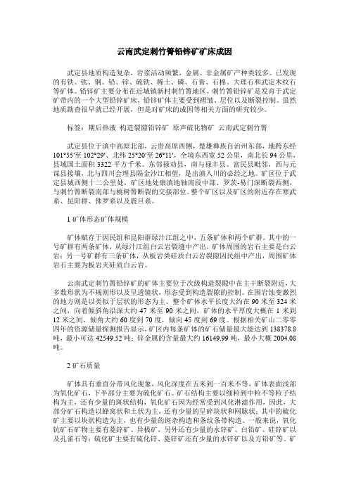 云南武定刺竹箐铅锌矿矿床成因