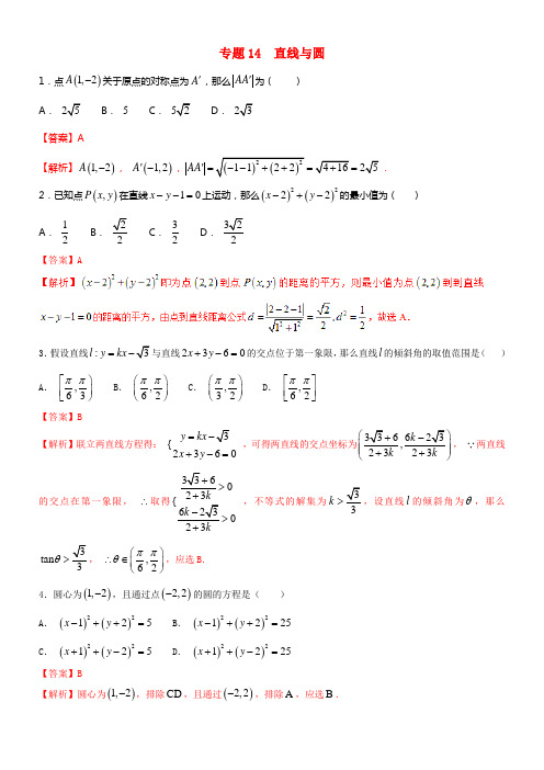2018年高考数学小题精练系列第02期专题14直线与圆理
