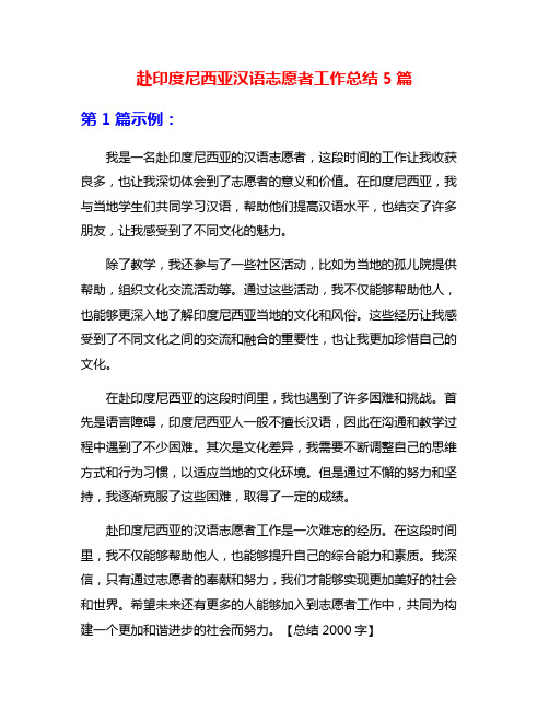 赴印度尼西亚汉语志愿者工作总结5篇