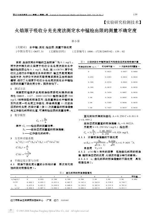 火焰原子吸收分光光度法测定水中锰检出限的测量不确定度