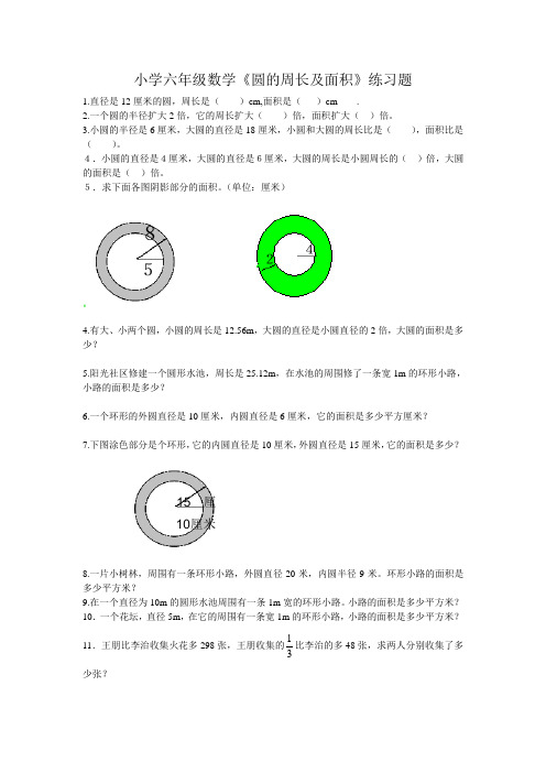 小学六年级数学《圆的周长及面积》练习题