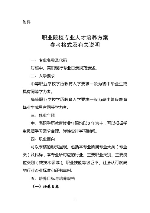 职业院校专业人才培养方案参考格式及有关说明20190618552250181360