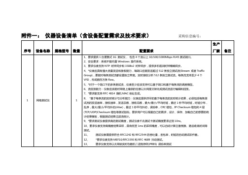 仪器设备清单(含设备配置需求及技术要求)采购