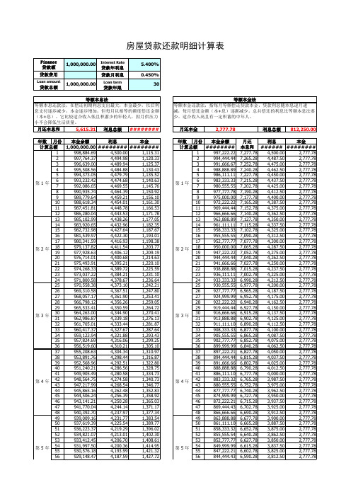 房屋贷款还款明细计算表