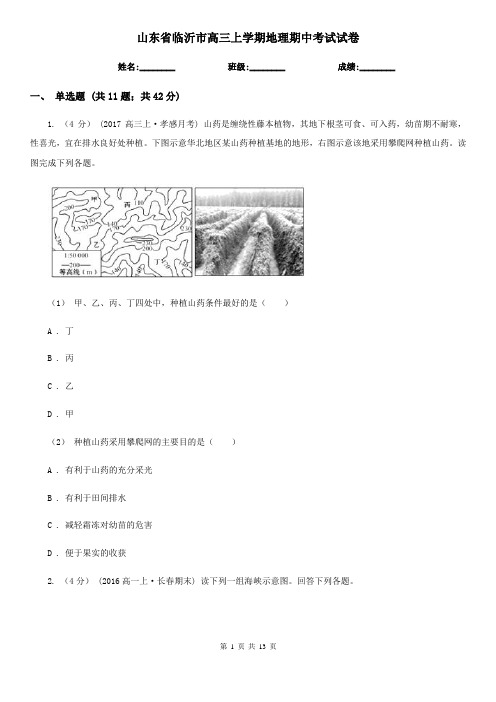 山东省临沂市高三上学期地理期中考试试卷