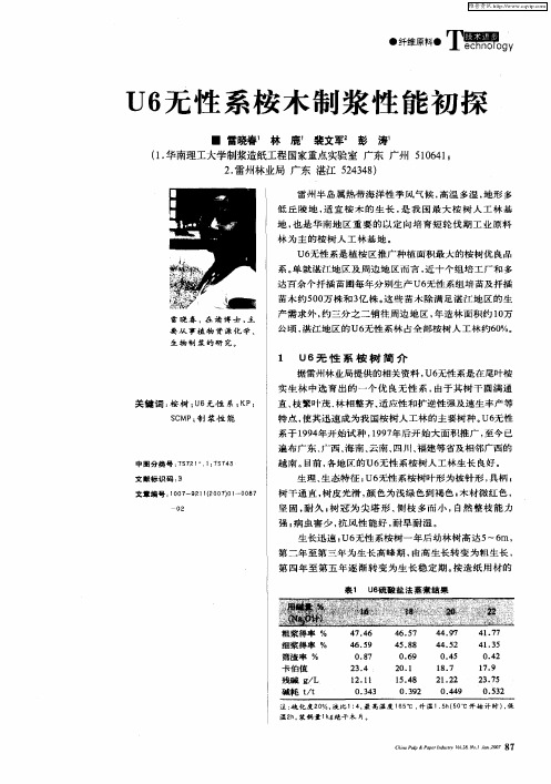 U6无性系桉木制浆性能初探