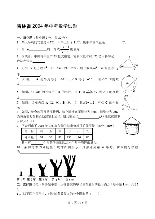 吉林省2004年中考数学试题