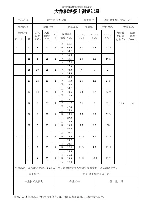 (新标准)大体积混凝土测温记录