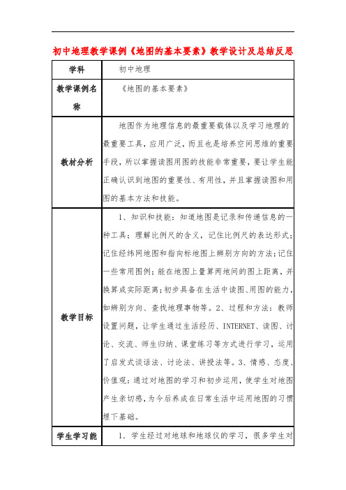 初中地理教学课例《地图的基本要素》教学设计及总结反思