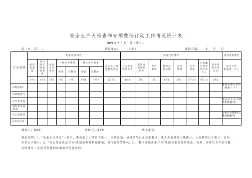 安全生产大检查和专项整治行动工作情况统计表【模板】