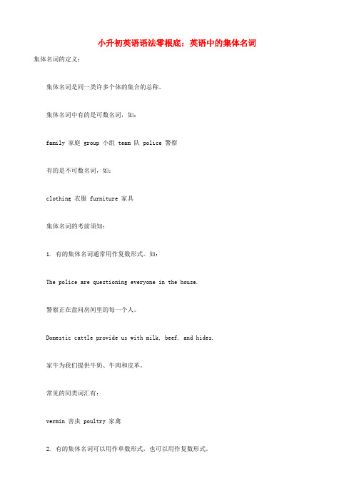 (2021整理)小学小升初英语语法零基础：英语中的集体名词