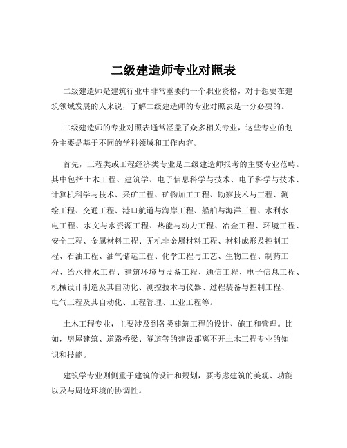 二级建造师专业对照表