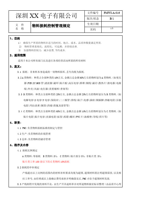 PMWI-A-016物料损耗控制管理规定